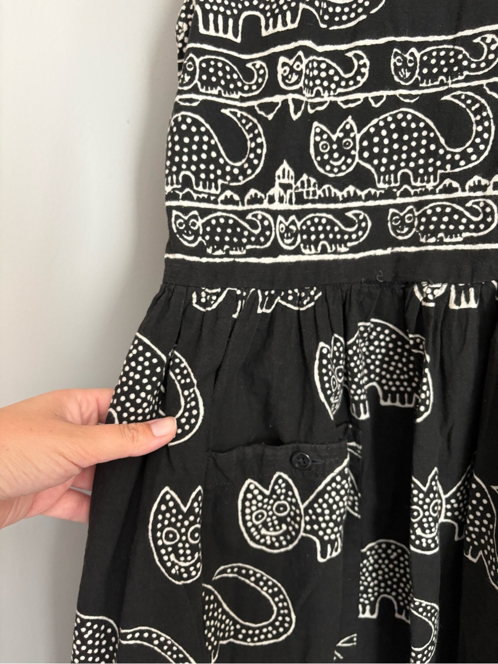 Vintage Large Novelty Cat Lady Print 100% Cotton Pullover Pinafore Sun Dress A16 - Picture 6 of 11